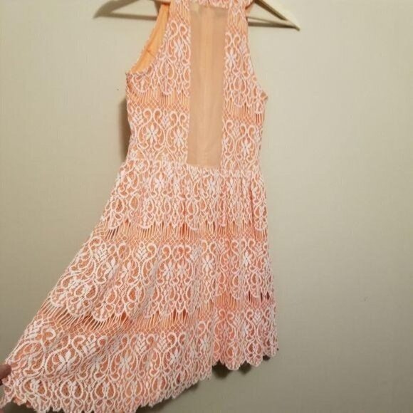 Altar'd State S Orange crochet Mini dress Cottagecore Bohemian peasant - Picture 9 of 12